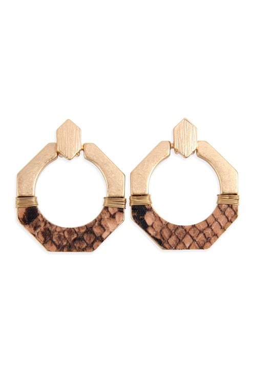Half metal half snakeskin earrings