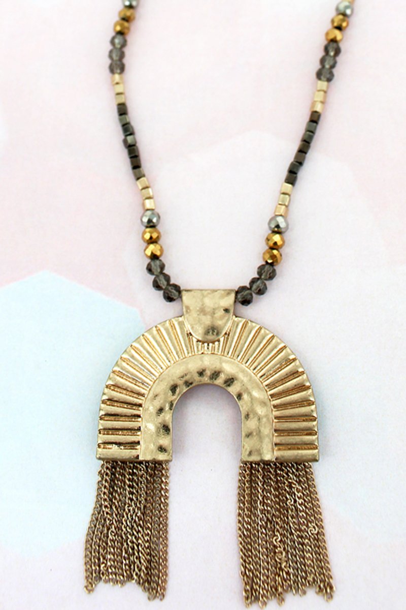 Rainbow Goldtone Beaded Necklace