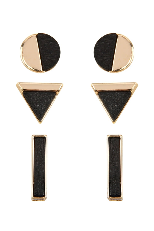 Circle/Triangle/Bar earring set-black
