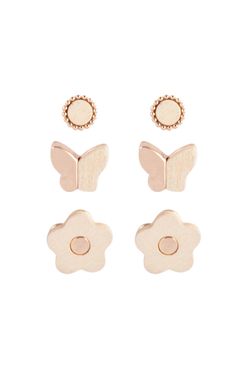 Wood earring set-butterfly/flower