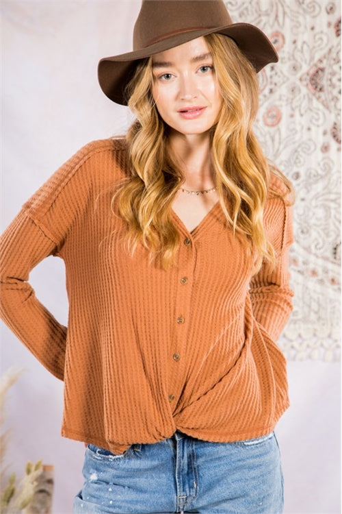 Camel waffle knit sweater