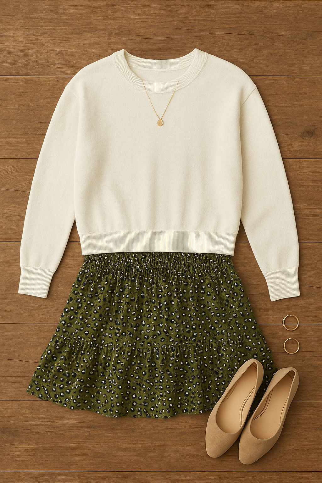 olive tiered smocked skirt
