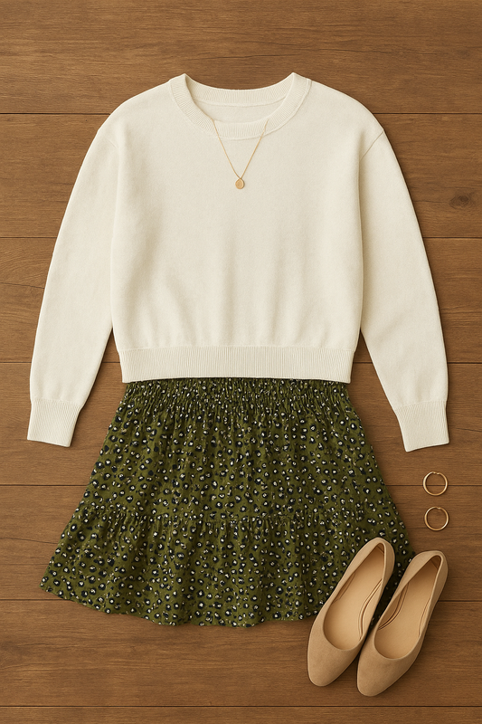 olive tiered smocked skirt