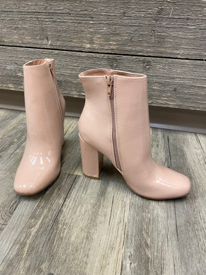 Nude patent ankle booties