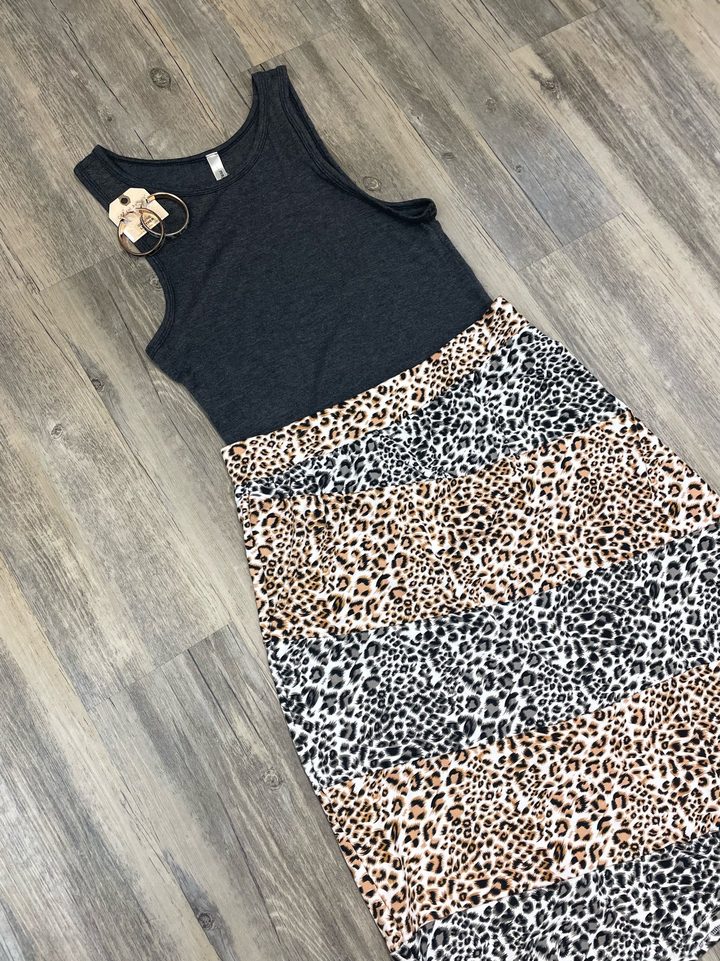 Leopard A-line skirt-grey/tan