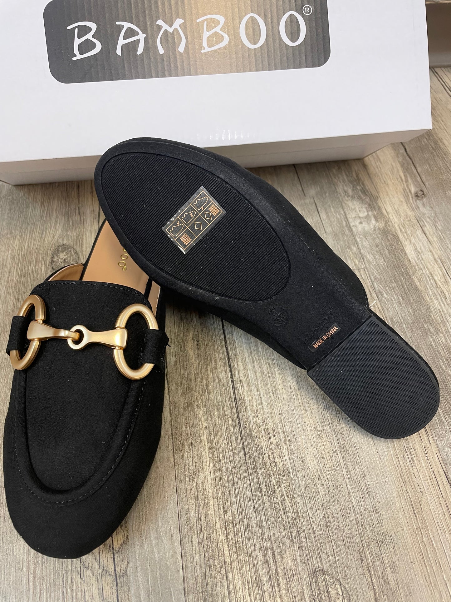 Black slip on mule w/buckle