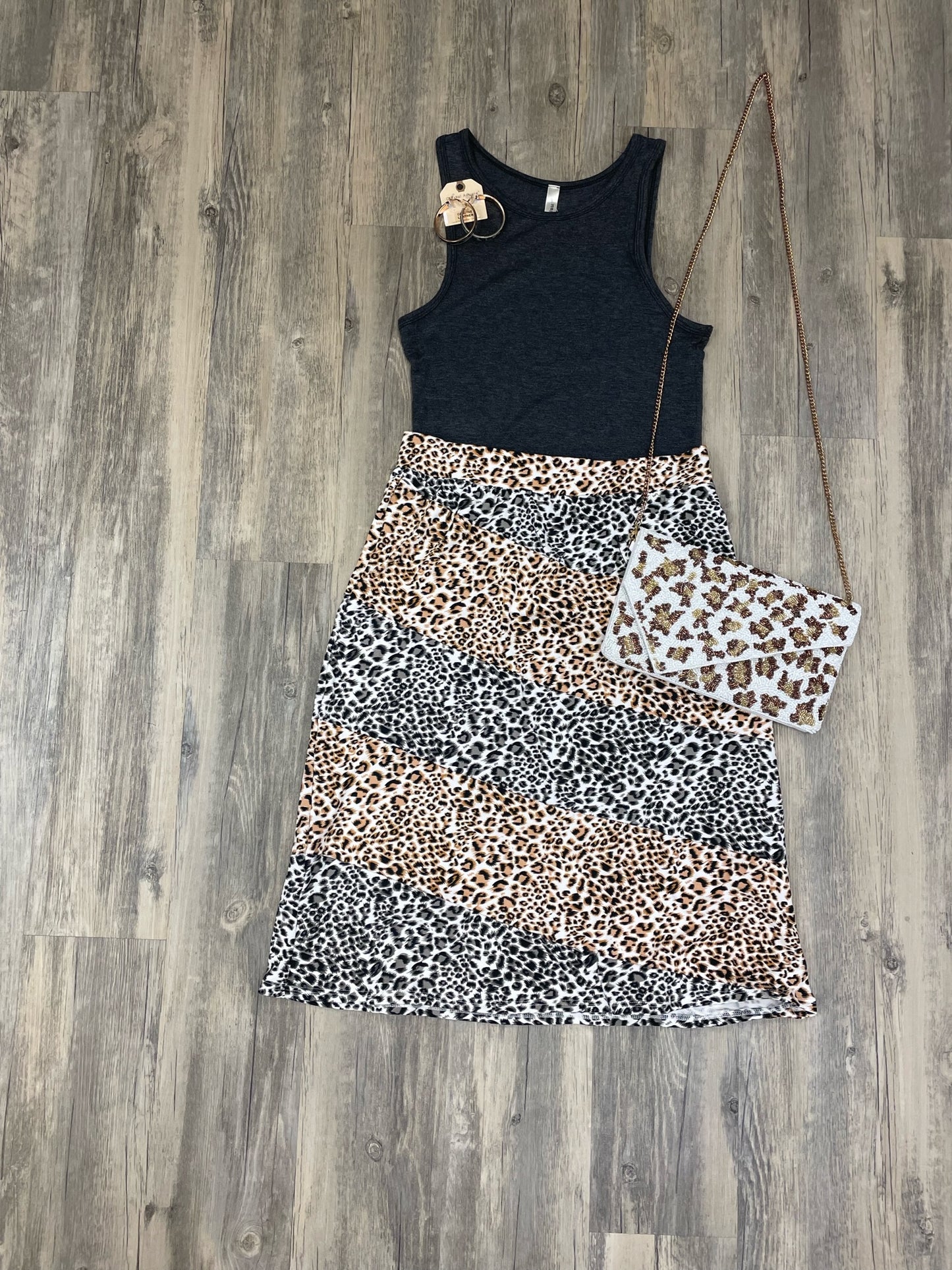 Leopard A-line skirt-grey/tan