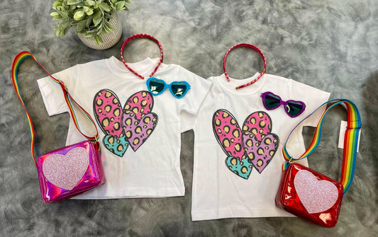 Girls leopard hearts tee