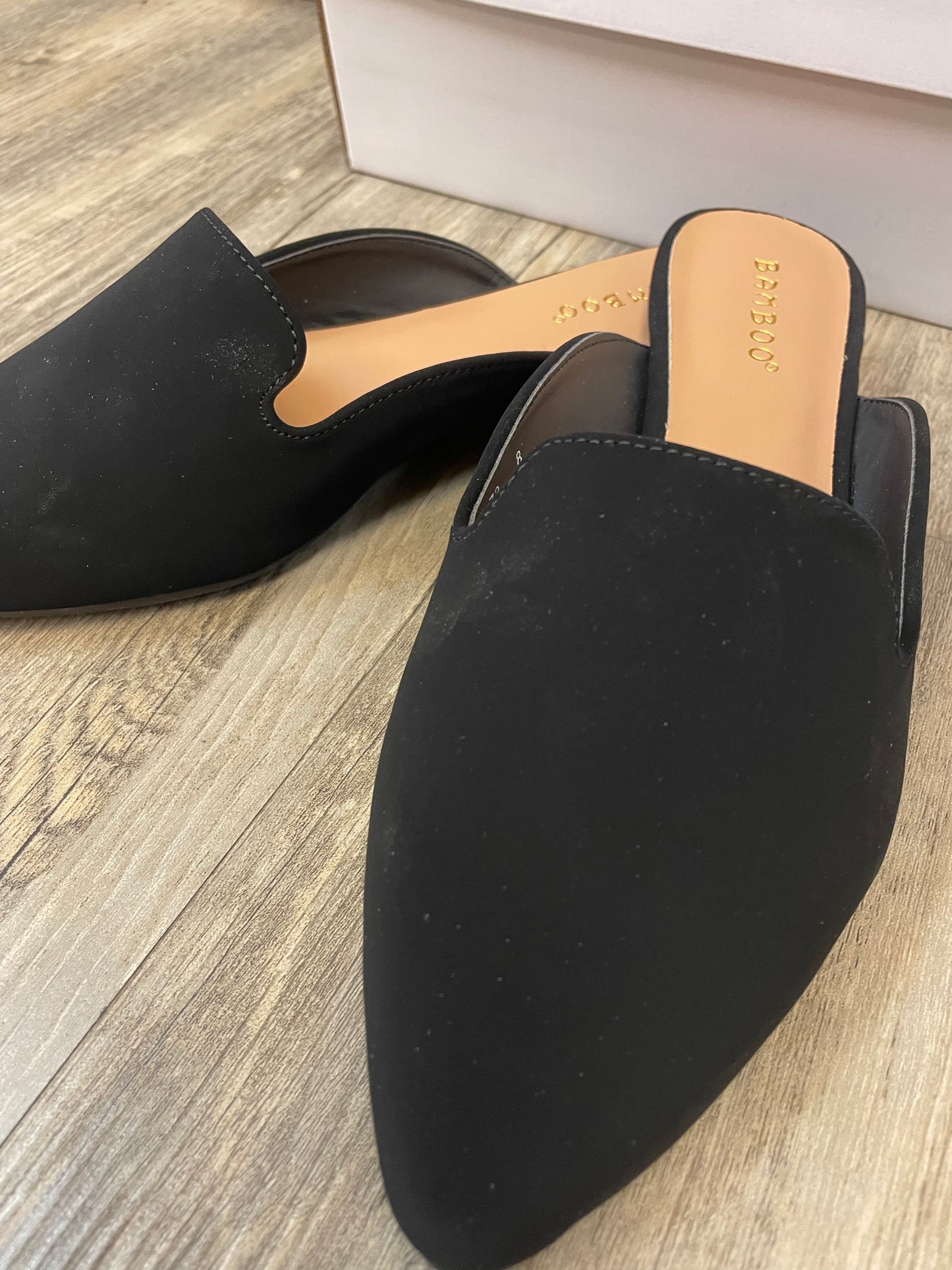 Black flat mules