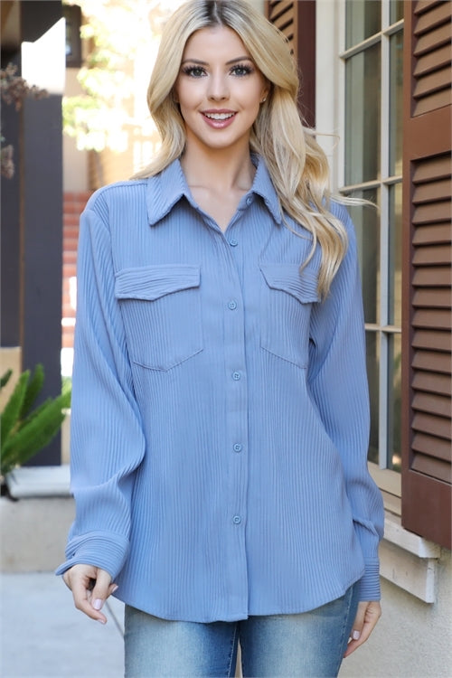 Blue front button down shacket