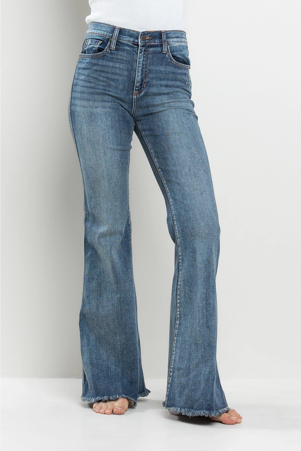 SneakPeek high rise frayed flare jeans