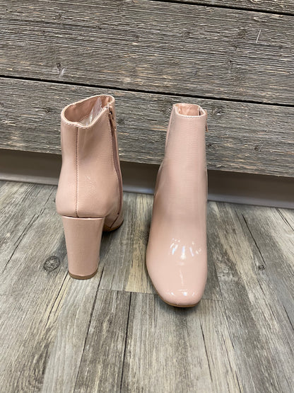 Nude patent ankle booties