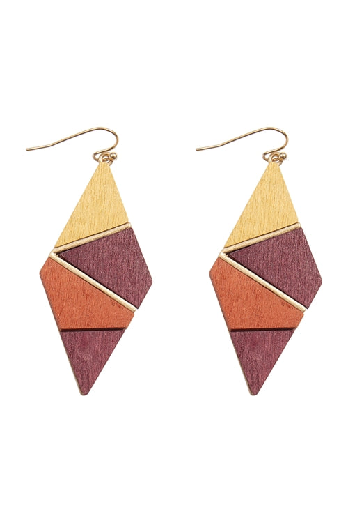Diamond wood earrings-multi