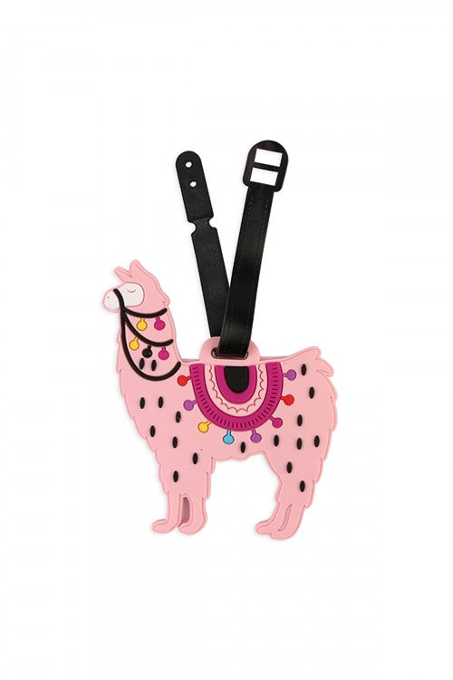 Pink llama luggage tag