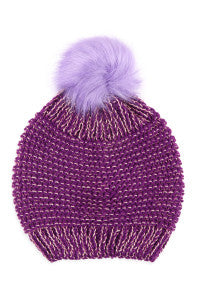 Purple knitted pom beanie
