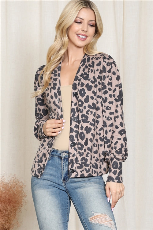 Button down v-neck leopard cardigan
