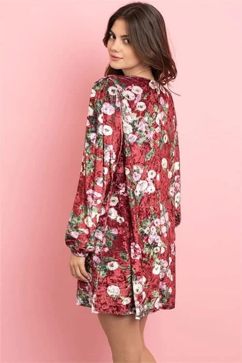 Wine floral velvet dress