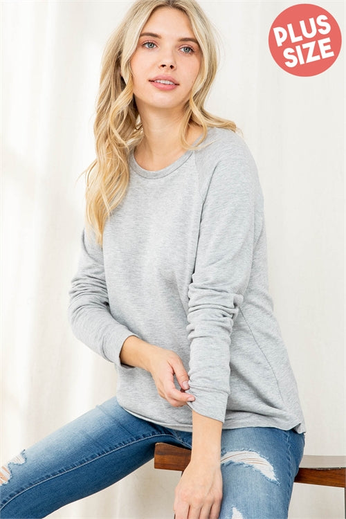 Fleece heather grey top-plus size