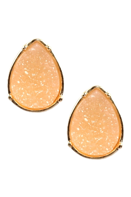 Druzy teardrop post earrings-peach