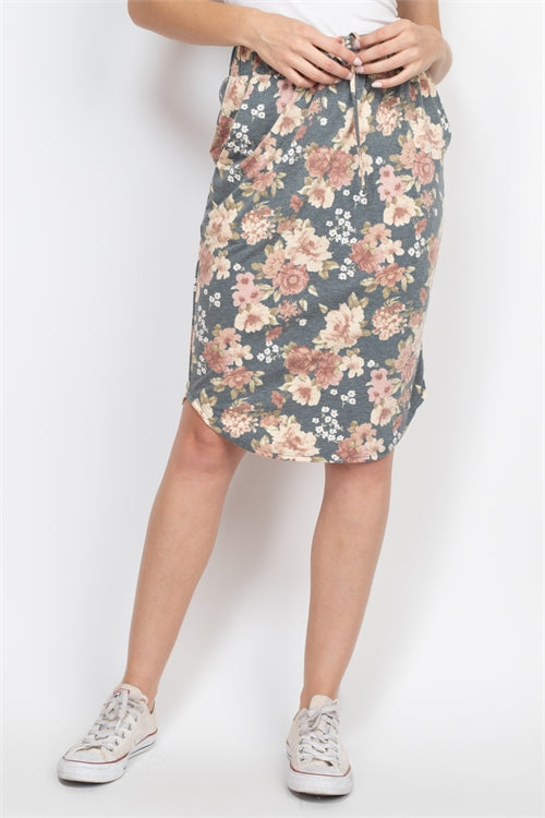 Mauve floral print skirt