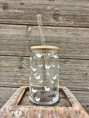 Glass cups with straws