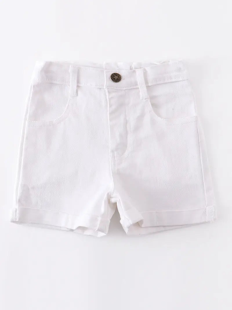 Girls white denim shorts