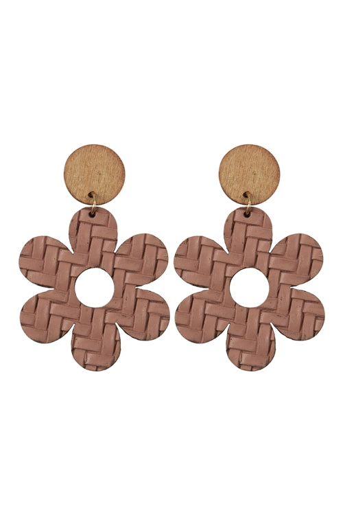 Leather & wood flower earrings