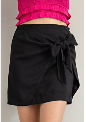 Black tie front skirt