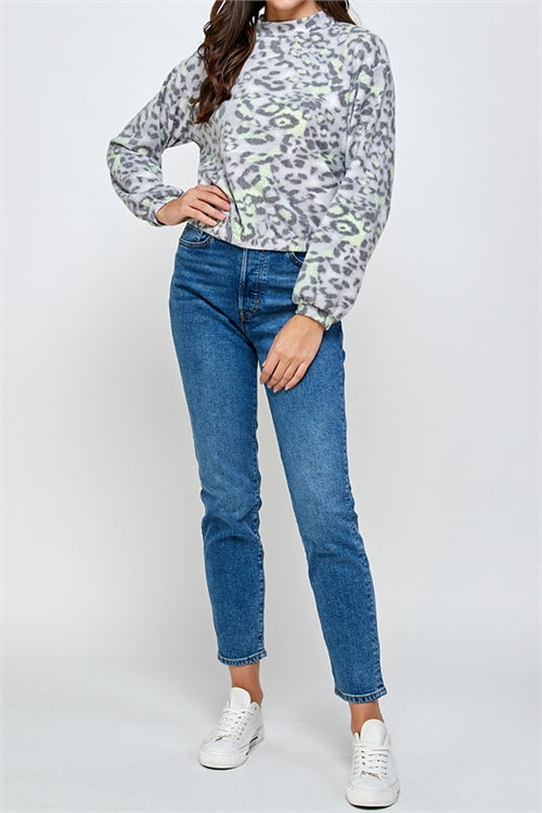 Grey/Lime leopard top