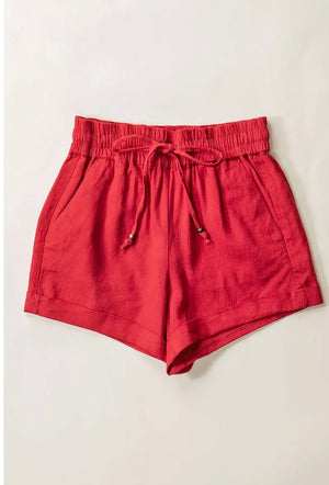 Red linen shorts