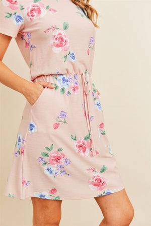 Blush Floral Cinch Waist Dress