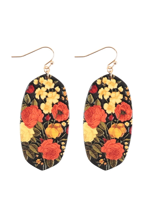 Flower print wood earrings