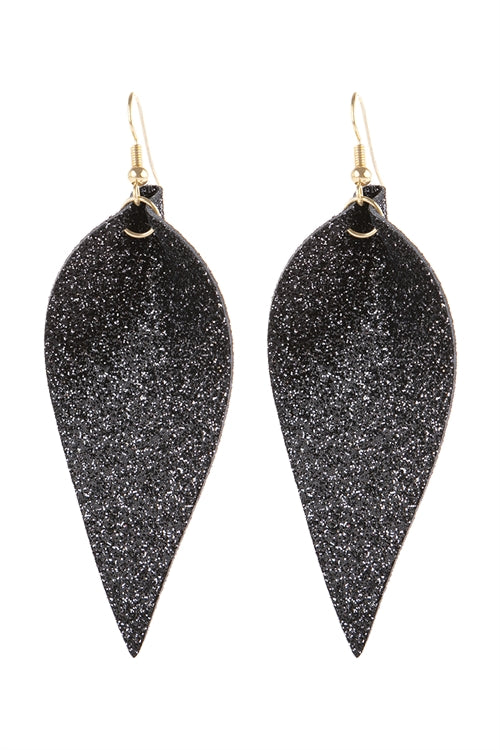 Black glitter leather earrings