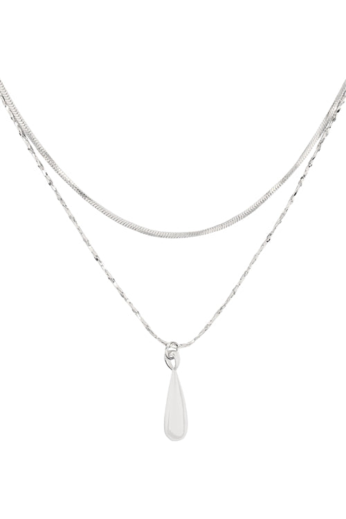 Silver Layered teardrop pendant necklace