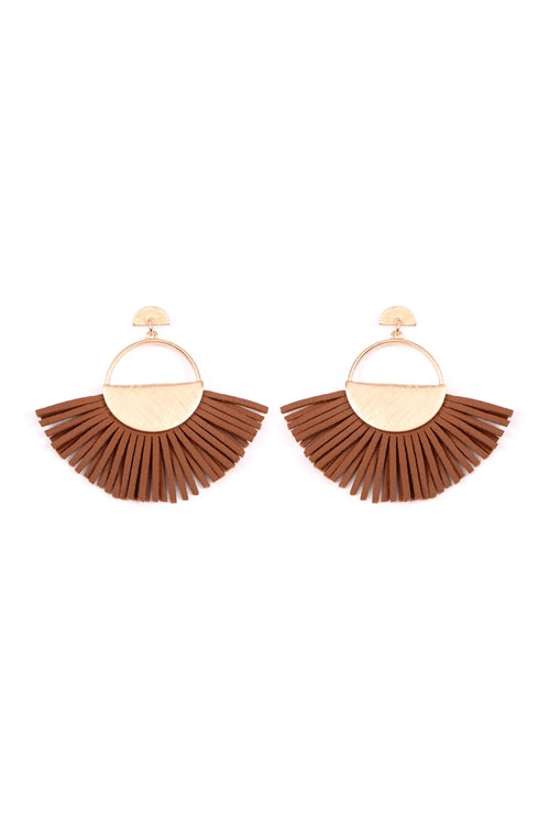 Metal leather fringe earrings