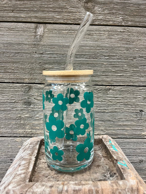 Glass cups with straws