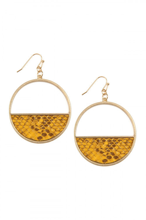 Mustard Snake Skin Leather Earrings