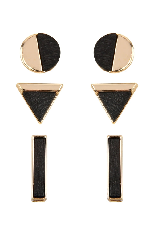Circle/Triangle/Bar earring set-black