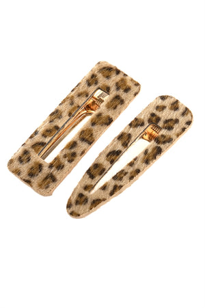 Leopard furry hair clips