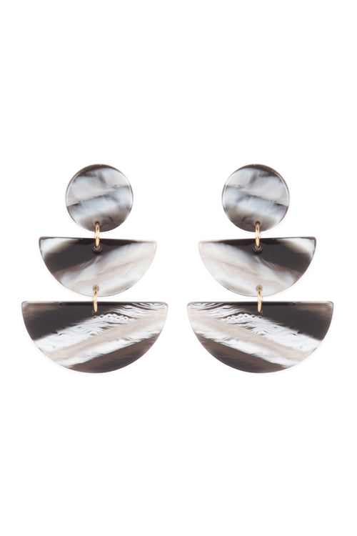 Round half circle acetate earrings-black/white