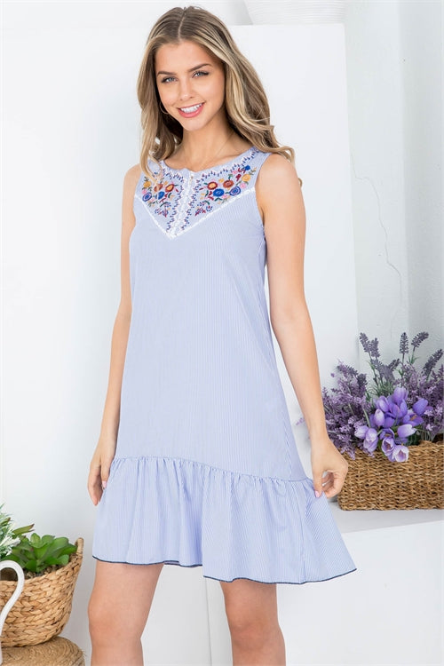 Blue/white pinstripe floral dress