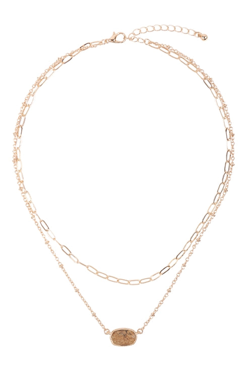 Semi stone & chain layered necklace-gold