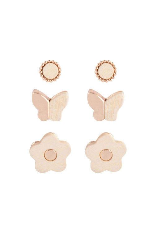 Wood earring set-butterfly/flower