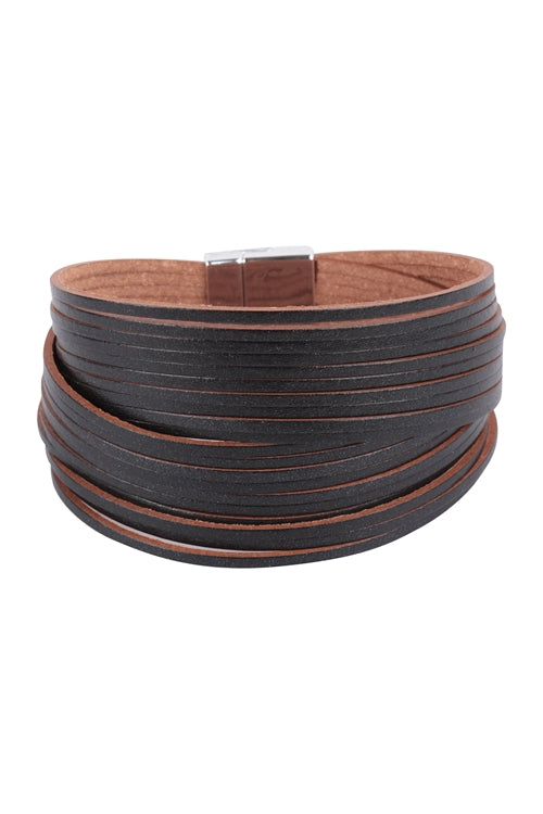 Leather layered magnetic bracelet