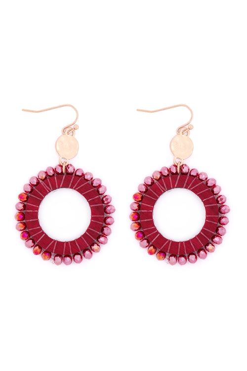 Glass beaded wood hoop earrings