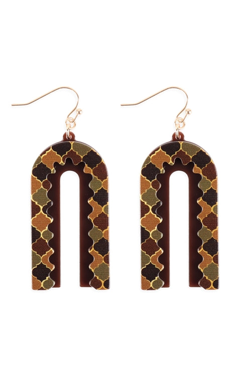 Moroccan layered print earrings-brown/gold/maroon