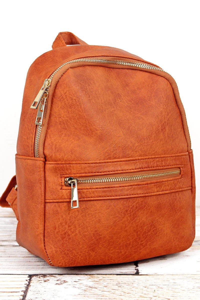 Burnt orange faux leather backpack