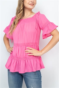 Hot pink ruffle blouse