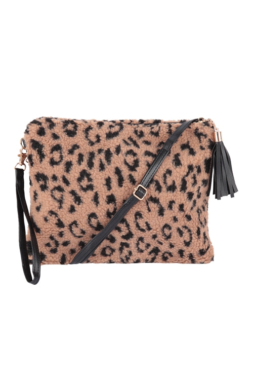 Leopard fur fleece crossbody