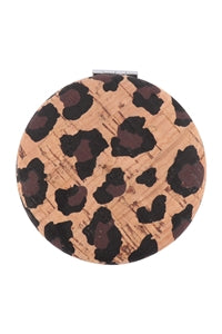 Compact leopard print mirror